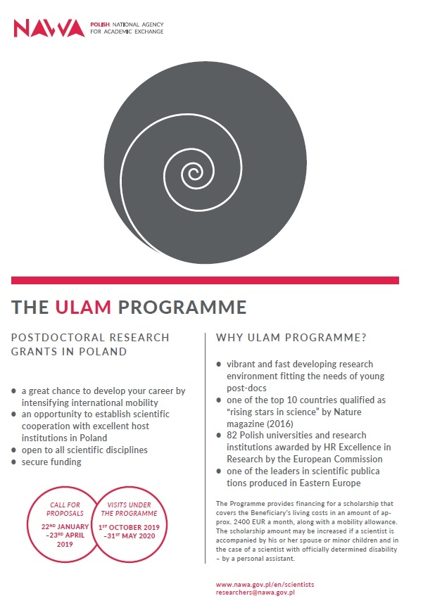2019 Polish National Agency for Academic Exchange- The Ulam Programme for Mobility Scheme